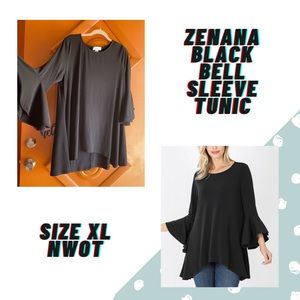 Zenana Classy Black Bell Sleeve Tunic